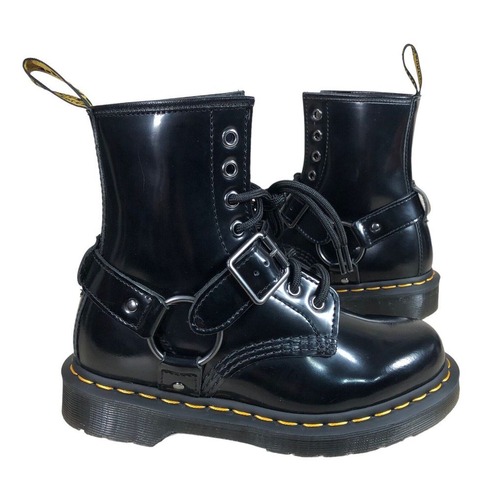 NEW Dr. Martens 1460 Women's Sz 5 Harness Leather Boots‎ Polished Smooth Black